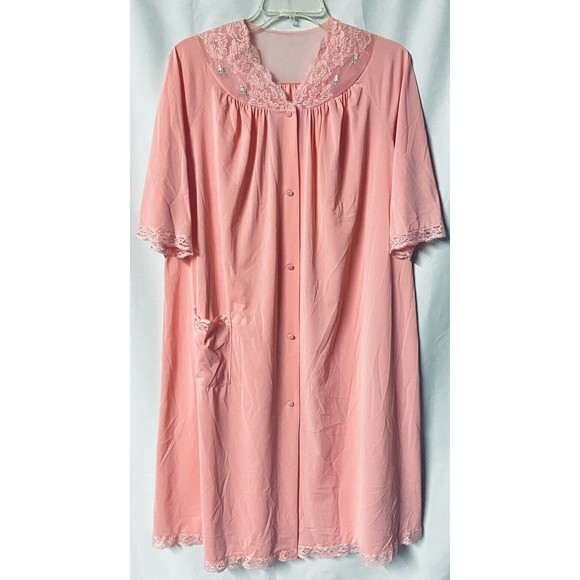 Vintage Shadowline Two Piece Gown and Button Up Robe Set Lace & Embroidery Small - Picture 8 of 14